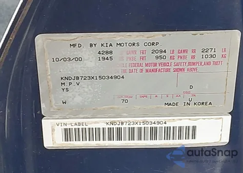 2001 Kia Sportage Ex/Limited from USA, damaged, VIN KNDJB723X15034904